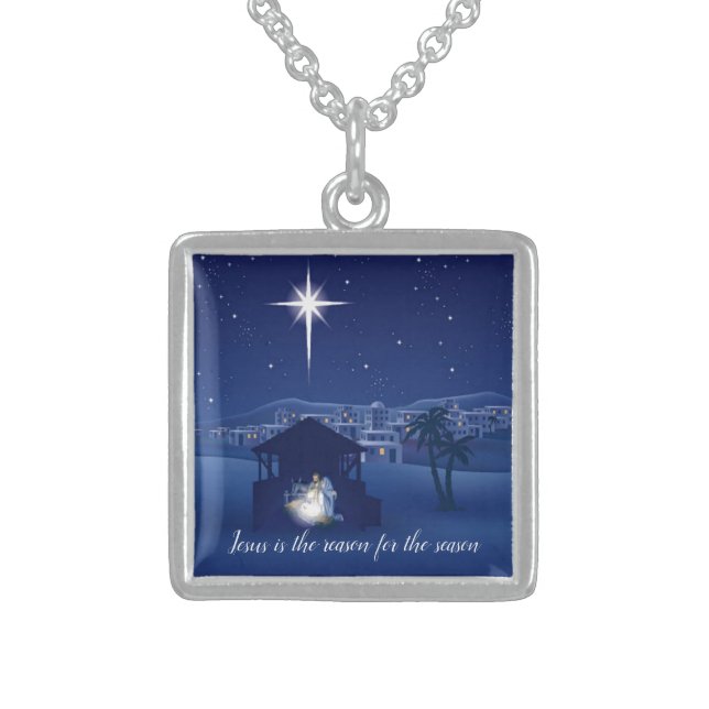 nativity Jesus is the reason Sterling Silver Necklace (Front)