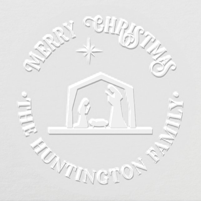 Nativity Jesus Manger Merry Christmas Family Name Embosser (Design)