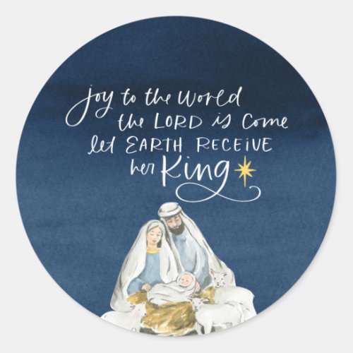 Nativity Joy Watercolor Religious Christmas Classic Round Sticker