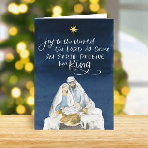 Nativity Joy Watercolor Religious Christmas Holiday Card