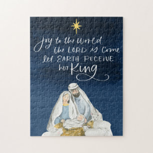 Nativity Joy Watercolor Religious Christmas Jigsaw Puzzle