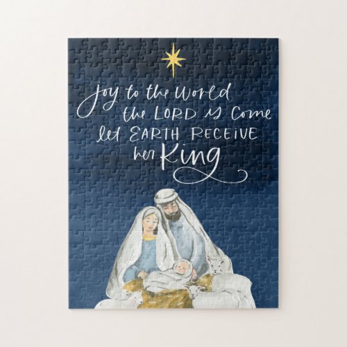 Nativity Joy Watercolor Religious Christmas Jigsaw Puzzle