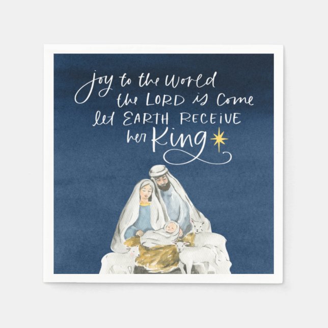 Nativity Joy Watercolor Religious Christmas Napkins (Front)