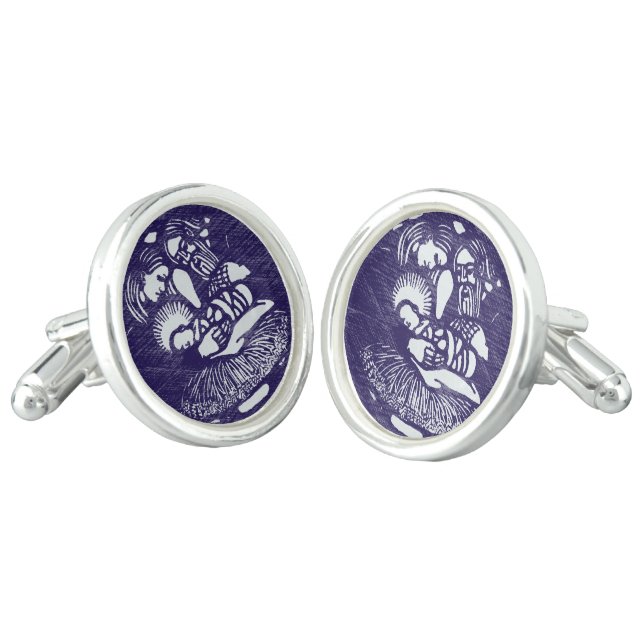 Nativity Letterpress Medallion Cufflinks (Angled)