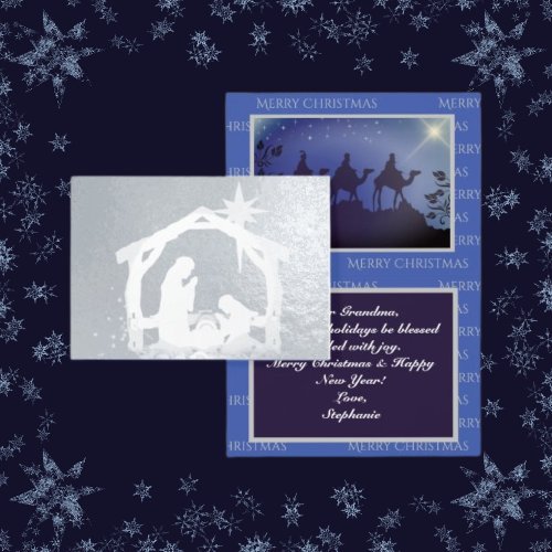 Nativity Lux Blue  Silver Christmas  Foil Card