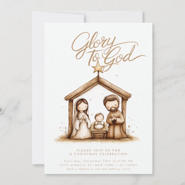 Nativity Manger Baby Jesus Religious Christmas Invitation (Front)