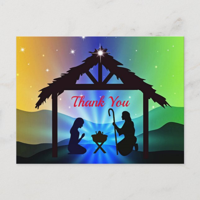 Nativity Manger Christmas Graphic Thank You Postcard (Front)