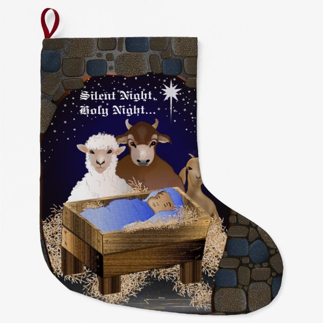Nativity Manger Christmas Holiday Large Christmas Stocking (Front)