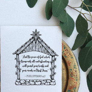 Nativity Manger Christmas with Custom Bible Verse Rubber Stamp