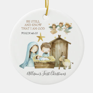Nativity Manger Scene Bible Verse First Christmas Ceramic Ornament