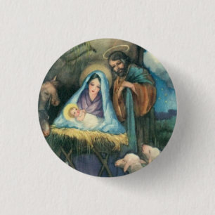 Nativity Manger Stable, Vintage Christmas Art Pin