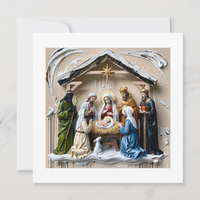 Nativity manger, tree wise men Bethlem Save The Date (Front)