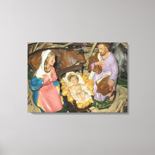 Nativity Manger Vintage photo on wrapped canvas