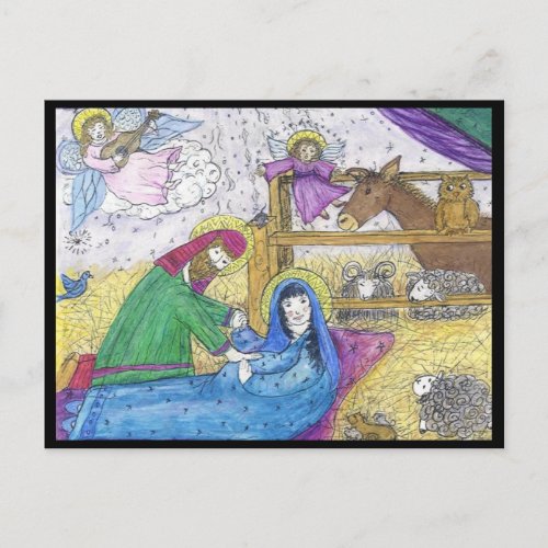 Nativity Mary Josheph Manger Angel Christmas Holiday Postcard