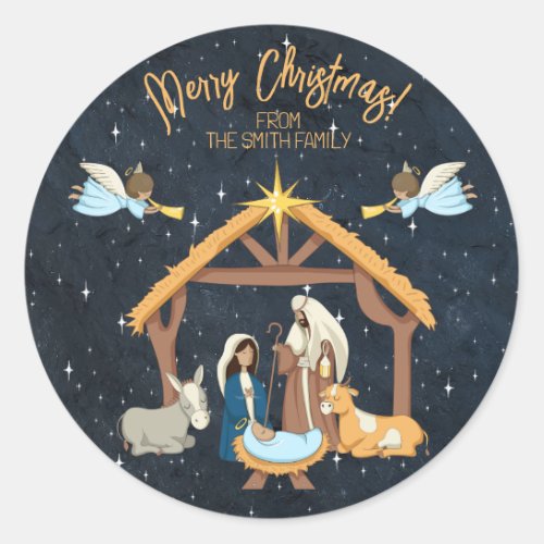 Nativity Medium Skin Tone Christmas Classic Round Sticker