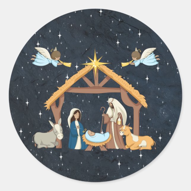 Nativity Medium Skin Tone Christmas Classic Round Sticker (Front)