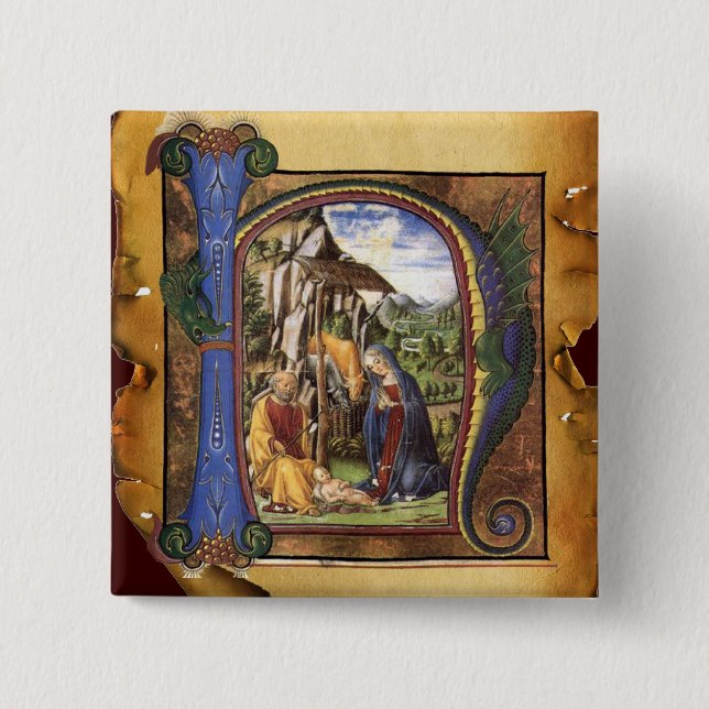 NATIVITY MONOGRAM CHRISTMAS PARCHMENT BUTTON (Front)