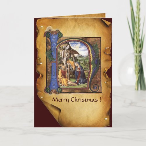 NATIVITY MONOGRAM CHRISTMAS PARCHMENT HOLIDAY CARD