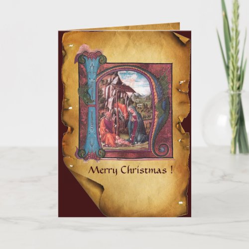 NATIVITY MONOGRAM CHRISTMAS PARCHMENT HOLIDAY CARD