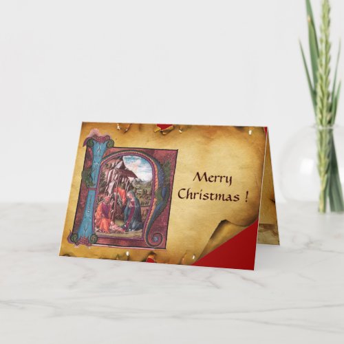 NATIVITY MONOGRAM CHRISTMAS PARCHMENT HOLIDAY CARD