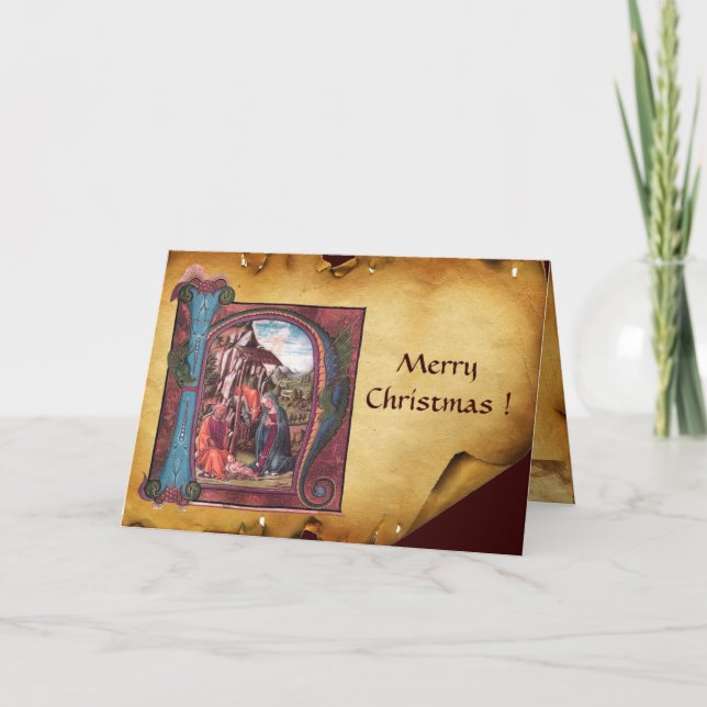 NATIVITY MONOGRAM CHRISTMAS PARCHMENT HOLIDAY CARD (Front)