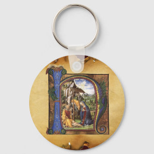 NATIVITY MONOGRAM CHRISTMAS PARCHMENT KEYCHAIN