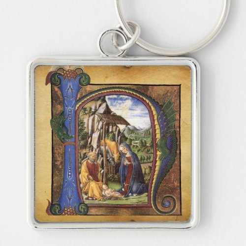 NATIVITY MONOGRAM CHRISTMAS PARCHMENT KEYCHAIN