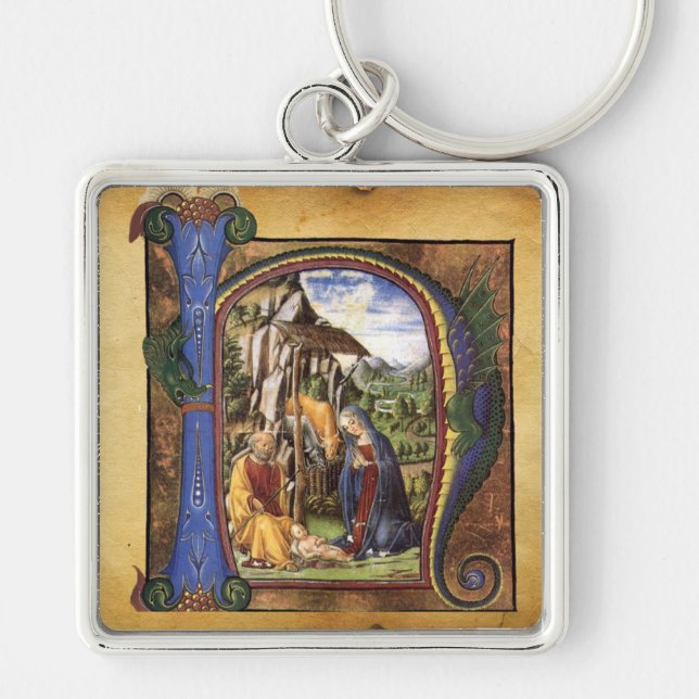 NATIVITY MONOGRAM CHRISTMAS PARCHMENT KEYCHAIN (Front)