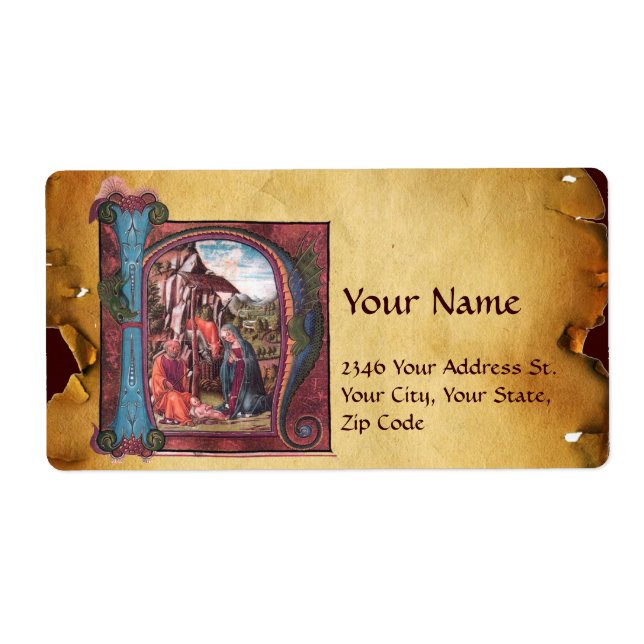 NATIVITY MONOGRAM CHRISTMAS PARCHMENT LABEL (Front)