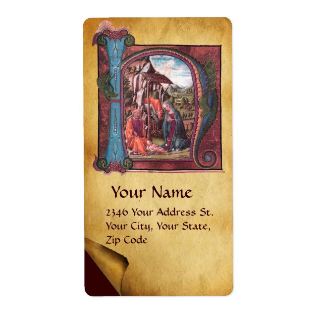 NATIVITY MONOGRAM CHRISTMAS PARCHMENT LABEL (Front)
