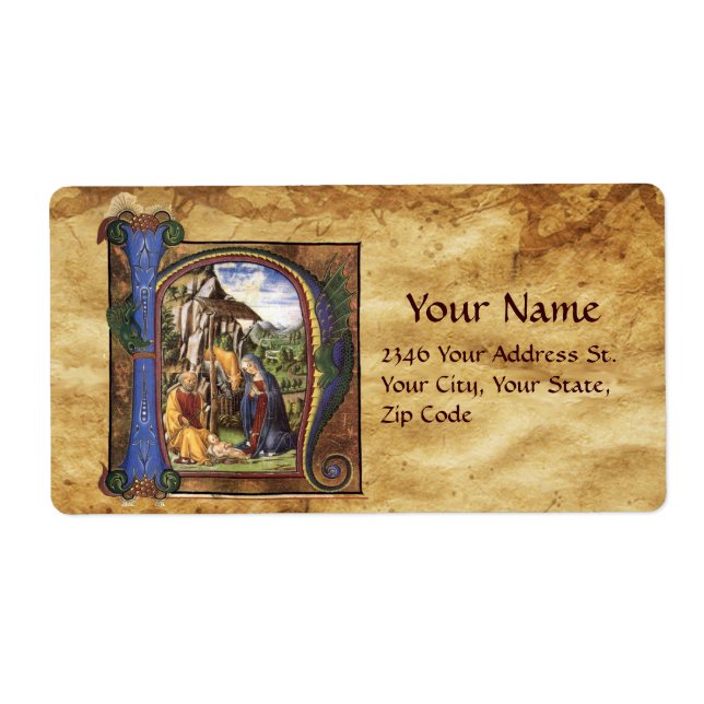 NATIVITY MONOGRAM CHRISTMAS PARCHMENT LABEL (Front)