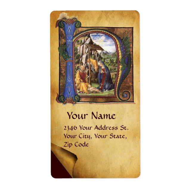 NATIVITY MONOGRAM CHRISTMAS PARCHMENT LABEL (Front)