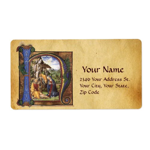 NATIVITY MONOGRAM CHRISTMAS PARCHMENT LABEL