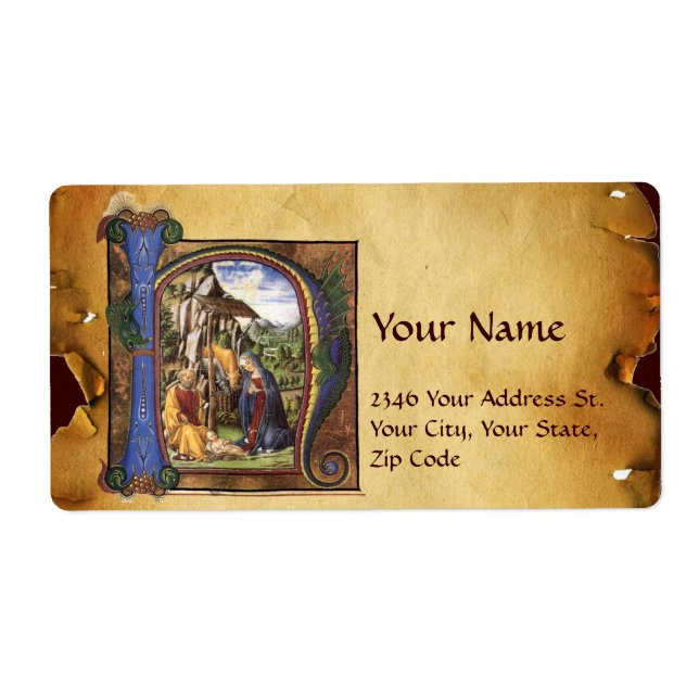 NATIVITY MONOGRAM CHRISTMAS PARCHMENT LABEL (Front)