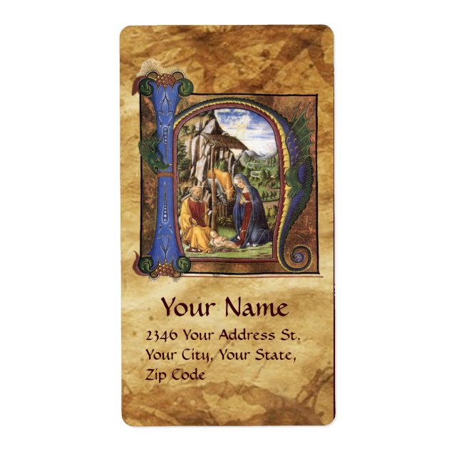 NATIVITY MONOGRAM CHRISTMAS PARCHMENT LABEL (Front)