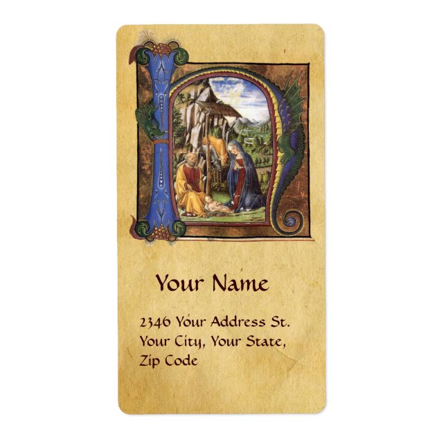 NATIVITY MONOGRAM CHRISTMAS PARCHMENT LABEL (Front)