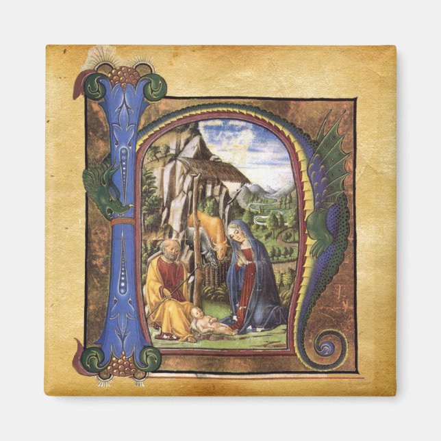 NATIVITY MONOGRAM CHRISTMAS PARCHMENT MAGNET (Front)