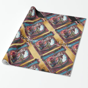 NATIVITY MONOGRAM CHRISTMAS PARCHMENT Pink Blue Wrapping Paper