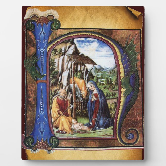 NATIVITY MONOGRAM CHRISTMAS PARCHMENT PLAQUE (Front)