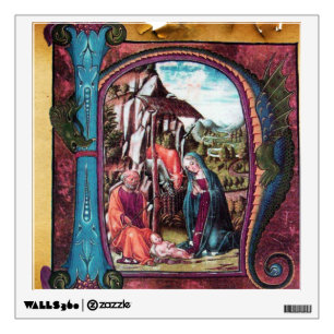 NATIVITY MONOGRAM CHRISTMAS PARCHMENT WALL DECAL
