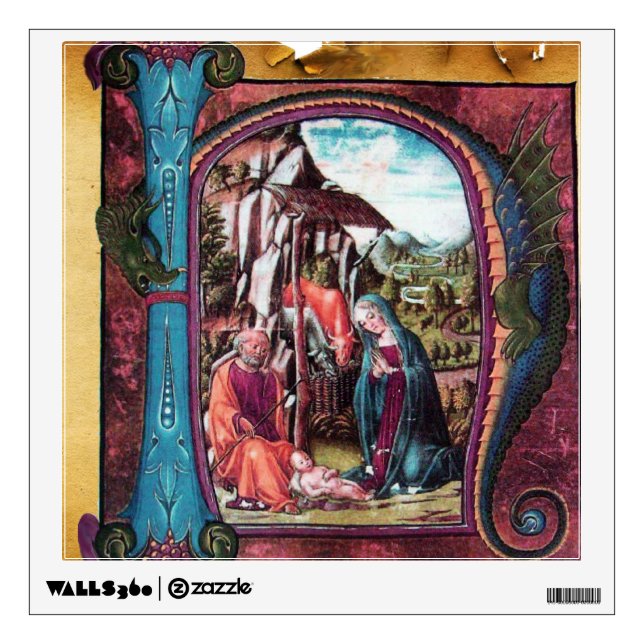 NATIVITY MONOGRAM CHRISTMAS PARCHMENT WALL DECAL (Front)