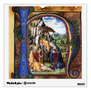 NATIVITY MONOGRAM CHRISTMAS PARCHMENT WALL DECAL