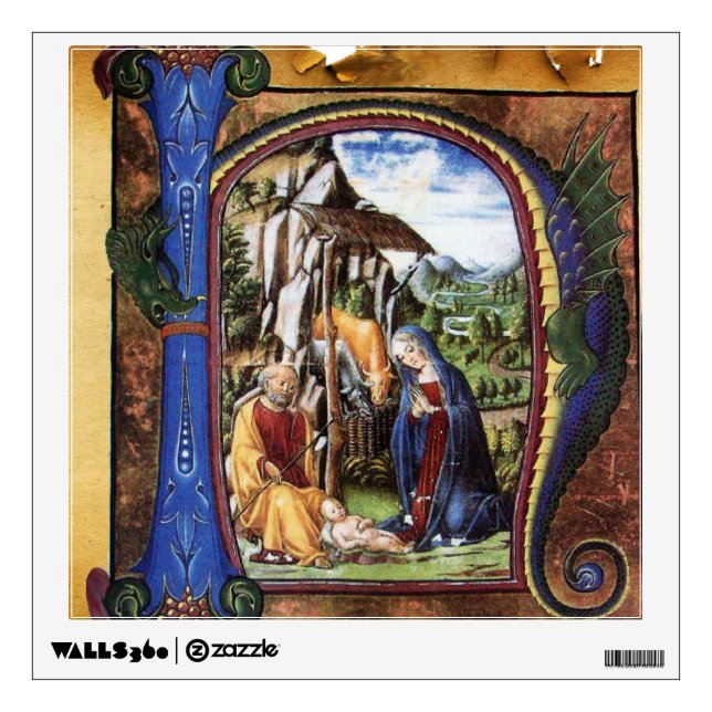 NATIVITY MONOGRAM CHRISTMAS PARCHMENT WALL DECAL (Front)