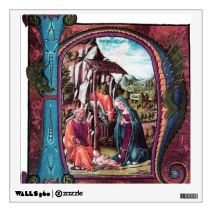 NATIVITY MONOGRAM CHRISTMAS PARCHMENT WALL DECAL