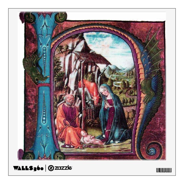 NATIVITY MONOGRAM CHRISTMAS PARCHMENT WALL DECAL (Front)