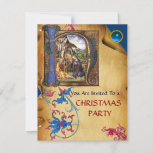 NATIVITY MONOGRAM FLORAL CHRISTMAS PARCHMENT INVITATION