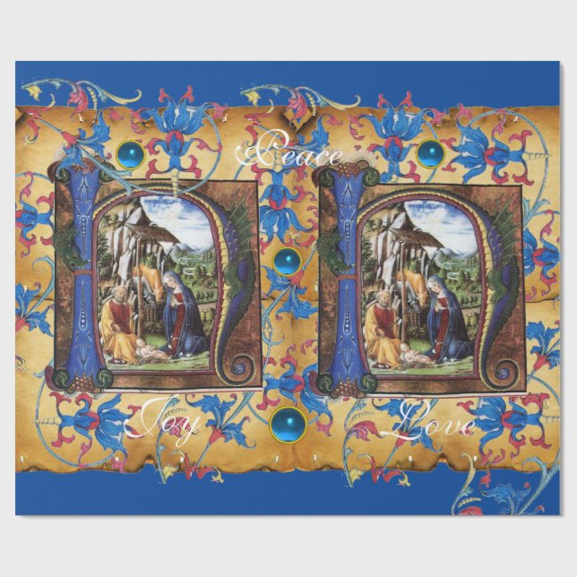 NATIVITY MONOGRAM FLORAL CHRISTMAS PARCHMENT WRAPPING PAPER (Flat)