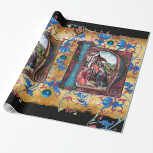 NATIVITY MONOGRAM FLORAL CHRISTMAS PARCHMENT WRAPPING PAPER