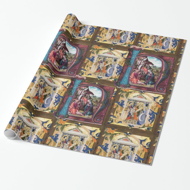 NATIVITY MONOGRAM PARCHMENT WRAPPING PAPER (Unrolled)