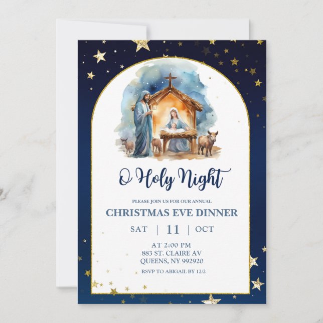 Nativity O holy night christmas eve dinner Invitation (Front)